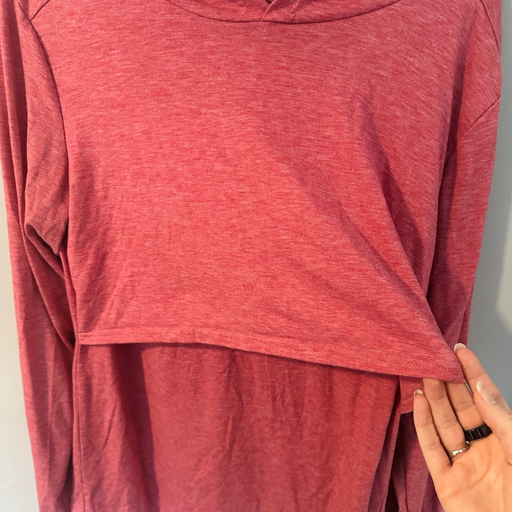 (3) Nursing Hooded Long Sleeve Tops in Coral Pink, Teal & Floral - Picture 11 of 15
